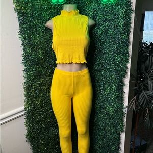 Yellow Sleeveless Top and Pants Set